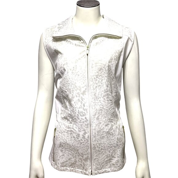 Chicos Zenergy White Animal Print Quilted Zip Front Sleeveless Lightweight Vest - Picture 1 of 13